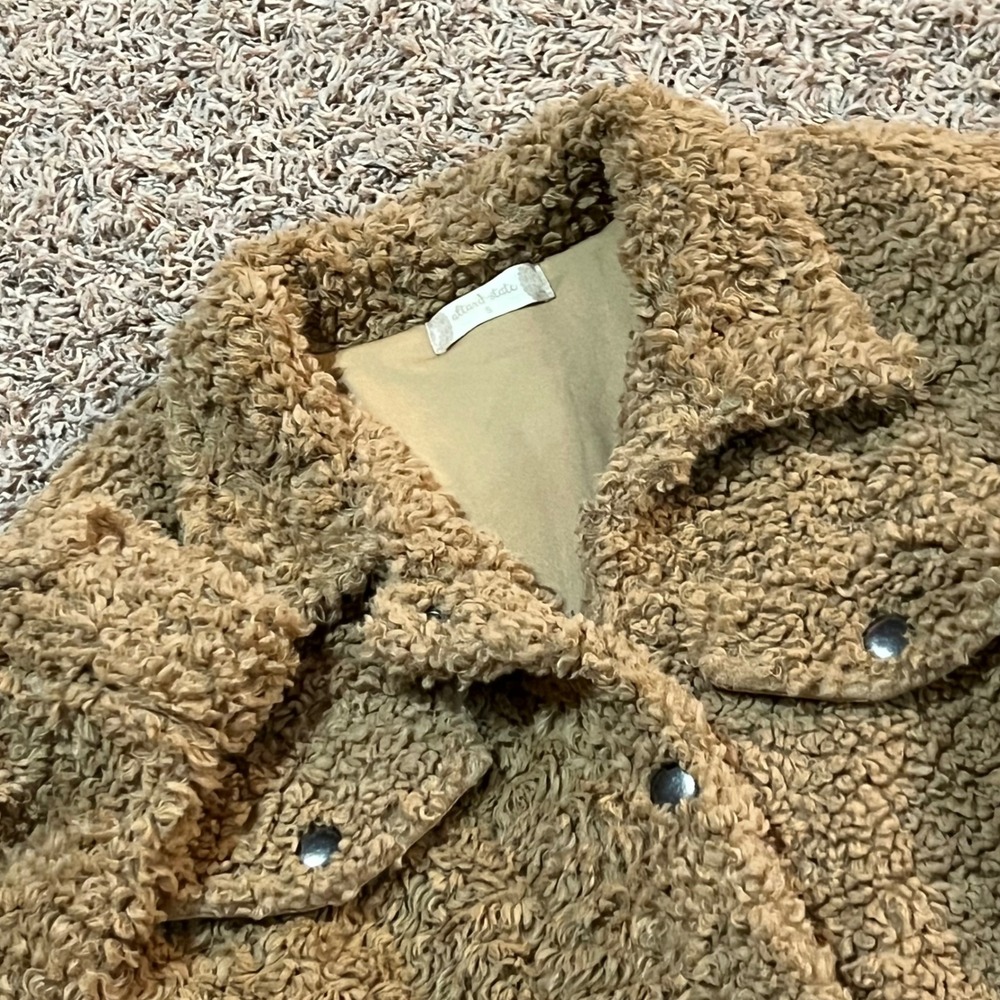 Altar'd State Teddy Bear Cropped Jacket Camel Tan Sherpa Fleece Size S‎